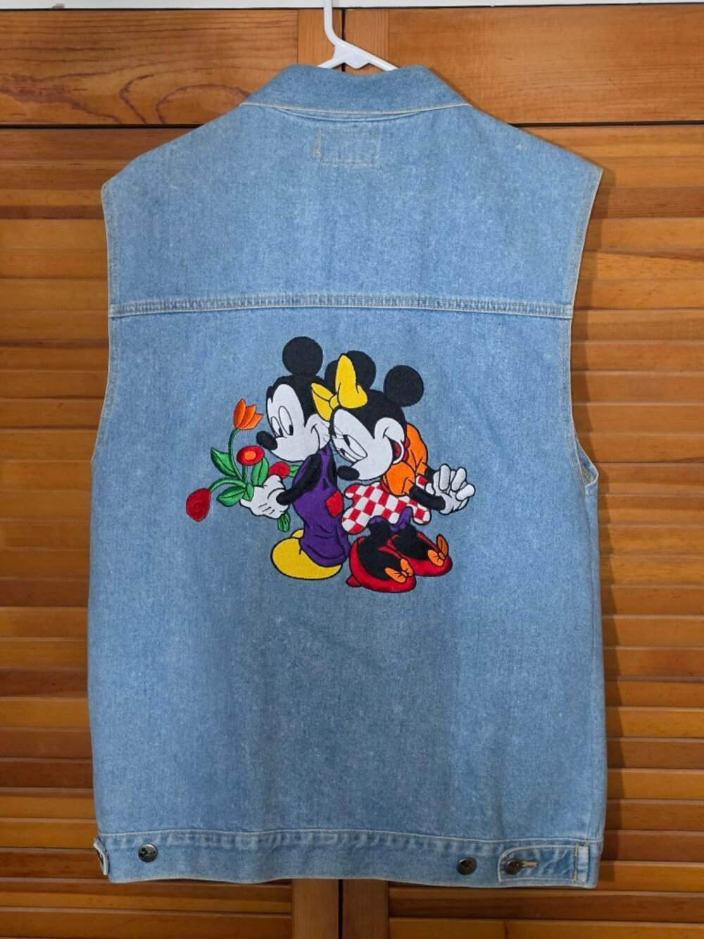 Mickey Jerry Leigh Denim Vest 100% Cotton Embroidered Mickey Minnie Blue Large - Picture 2 of 7